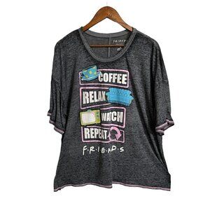 Friends Womens Gray Burnout Coffee Relax Watch Repeat Graphic T-Shirt 3X